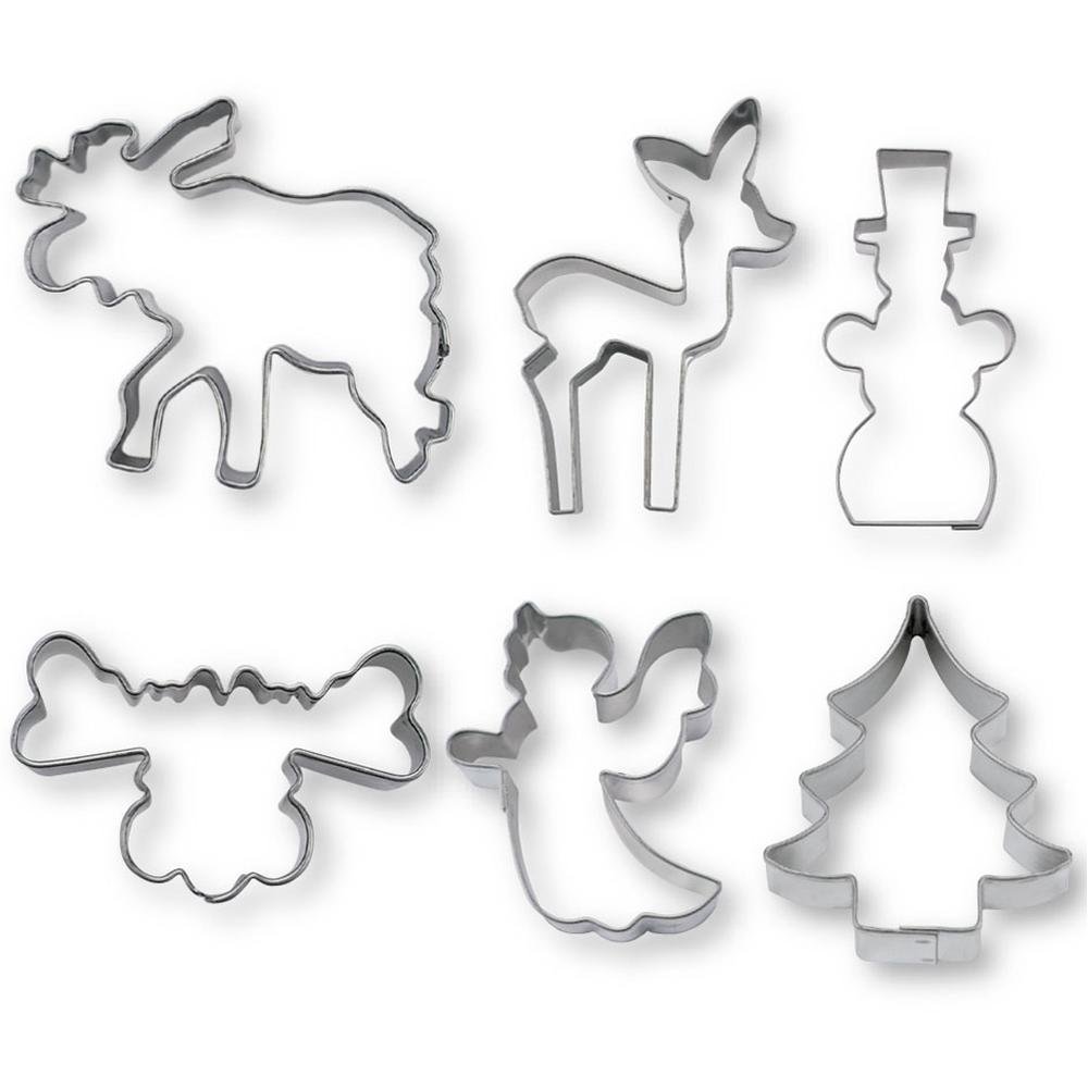 Weihnachtliche Ausstechformen mit Hirsch, Reh, Schneemann, Engel und Baum