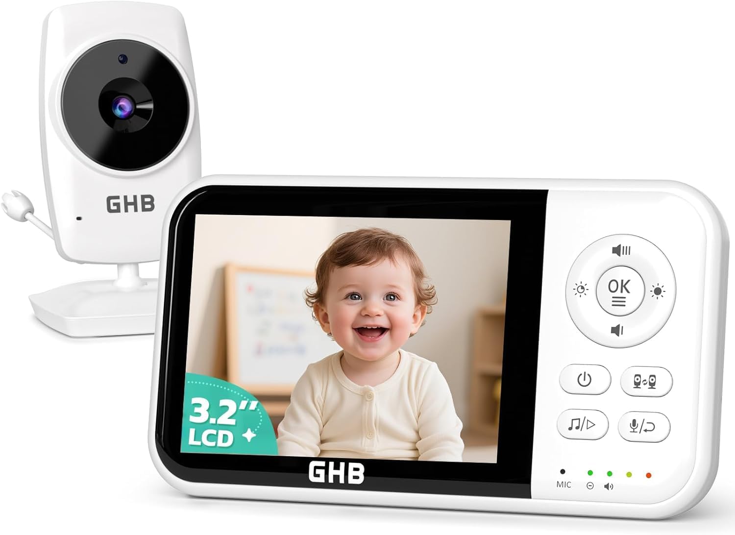 GHB Video-Babyphone mit 3.2 Zoll LCD-Display und Nachtsicht