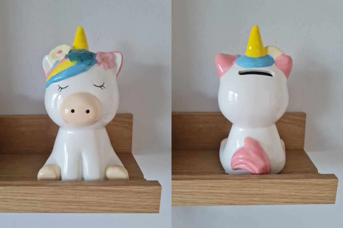Einhorn-Sparschwein als Deko und Spardose fürs Kinderzimmer